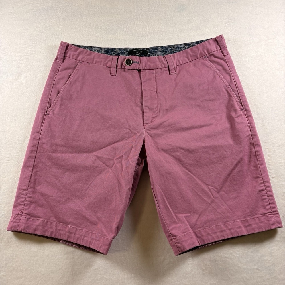 Ted Baker London Shorts Mens 34 Pink Flat Front Chino Casual Golf Summer